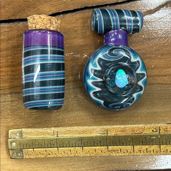 Heady Opal and Sparkle Pendant & Matchinh Glass Cork Jar Handblown Glass Oneoff - Picture 3 of 6